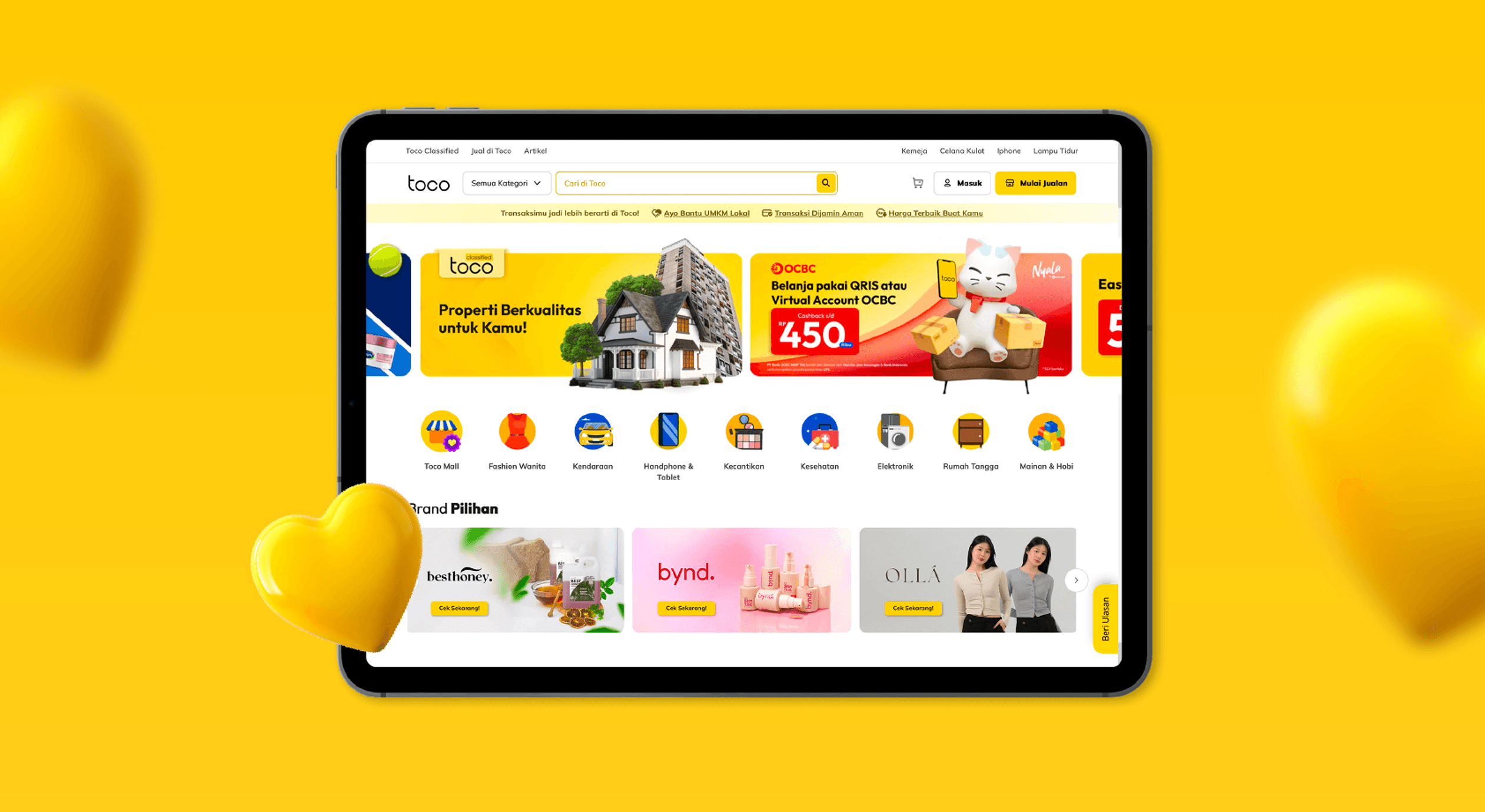 Toco marketplace screens
